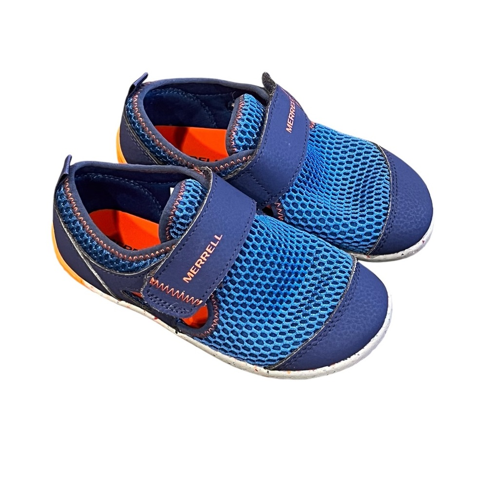 Like New, Merrell Kids Blue and Orange Barefoot Water Shoes, Size 9